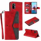For Xiaomi Redmi Note 10 4G Stitching Calf Texture Horizontal Flip Leather Case with Holder & Card Slots & Wallet(Red) - 1