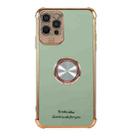 Electroplating Solid Color TPU Four-Corner Shockproof Protective Case with Ring Holder For iPhone 12(Light Green) - 1