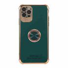 For iPhone 11 Pro Max Electroplating Solid Color TPU Four-Corner Shockproof Protective Case with Ring Holder (Deep Green) - 1