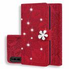 For Huawei P30 Calf Pattern Diamond Mandala Double Folding Design Embossed Leather Case with Wallet & Holder & Card Slots(Red) - 1