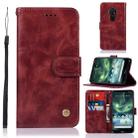 For Nokia 7.2 Retro Copper Button Crazy Horse Horizontal Flip PU Leather Case with Holder & Card Slots & Wallet & Lanyard(Wine Red) - 1