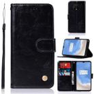 For OnePlus 7T Retro Copper Button Crazy Horse Horizontal Flip PU Leather Case with Holder & Card Slots & Wallet & Lanyard(Black) - 1