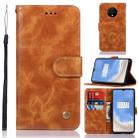 For OnePlus 7T Retro Copper Button Crazy Horse Horizontal Flip PU Leather Case with Holder & Card Slots & Wallet & Lanyard(Gold Yellow) - 1