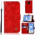 For OnePlus 7T Retro Copper Button Crazy Horse Horizontal Flip PU Leather Case with Holder & Card Slots & Wallet & Lanyard(Red) - 1