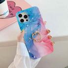 Frosted Watercolor Marble TPU Protective Case with Ring Holder For iPhone 12 mini(Blue+Pink) - 1