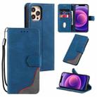 For iPhone 12 mini Three-color Stitching Calf Texture Horizontal Flip Leather Case with Holder & Card Slots & Wallet (Blue) - 1