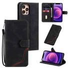 For iPhone 12 / 12 Pro Three-color Stitching Calf Texture Horizontal Flip Leather Case with Holder & Card Slots & Wallet(Black) - 1