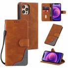 For iPhone 12 / 12 Pro Three-color Stitching Calf Texture Horizontal Flip Leather Case with Holder & Card Slots & Wallet(Brown) - 1