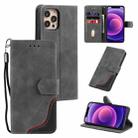 For iPhone 12 / 12 Pro Three-color Stitching Calf Texture Horizontal Flip Leather Case with Holder & Card Slots & Wallet(Grey) - 1