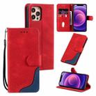 For iPhone 12 / 12 Pro Three-color Stitching Calf Texture Horizontal Flip Leather Case with Holder & Card Slots & Wallet(Red) - 1