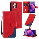 For iPhone 11 Pro Max Three-color Stitching Calf Texture Horizontal Flip Leather Case with Holder & Card Slots & Wallet (Red) - 1