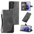 Three-color Stitching Calf Texture Horizontal Flip Leather Case with Holder & Card Slots & Wallet For Samsung Galaxy S21+ 5G(Grey) - 1