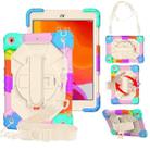 For iPad 10.2 2021 / 2020 / 2019 Contrast Color Robot Shockproof Silicon + PC Protective Case with Holder & Shoulder Strap(Colorful Mint Beige) - 1