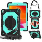 For iPad 10.2 2021 / 2020 / 2019 Contrast Color Robot Shockproof Silicon + PC Protective Case with Holder & Shoulder Strap(Black Mint) - 1