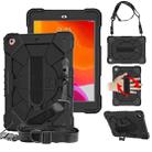 For iPad 10.2 2021 / 2020 / 2019 Contrast Color Robot Shockproof Silicon + PC Protective Case with Holder & Shoulder Strap(Black) - 1