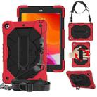 For iPad 10.2 2021 / 2020 / 2019 Contrast Color Robot Shockproof Silicon + PC Protective Case with Holder & Shoulder Strap(Red Black) - 1