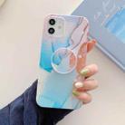 Frosted Watercolor Marble TPU Protective Case with Holder For iPhone 12 mini(Aqua Blue) - 1