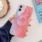 Frosted Watercolor Marble TPU Protective Case with Foldable Holder For iPhone 12 mini(Pink) - 1