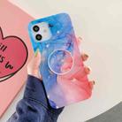 Frosted Watercolor Marble TPU Protective Case with Foldable Holder For iPhone 12 / 12 Pro(Blue+Pink) - 1