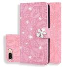 For iPhone 7 Plus / 8 Plus Calf Pattern Diamond Mandala Double Folding Design Embossed Leather Case with Wallet & Holder & Card Slots(Pink) - 1