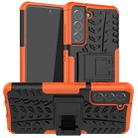 For Samsung Galaxy S21 FE Tire Texture Shockproof TPU+PC Protective Case with Holder(Orange) - 1
