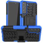 For Samsung Galaxy S21 FE Tire Texture Shockproof TPU+PC Protective Case with Holder(Blue) - 1