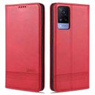 For vivo V21 AZNS Magnetic Calf Texture Horizontal Flip Leather Case with Card Slots & Holder & Wallet(Red) - 1