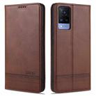 For vivo 21 AZNS Magnetic Calf Texture Horizontal Flip Leather Case with Card Slots & Holder & Wallet(Dark Brown) - 1