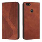 For Motorola Moto E6 Play Skin Feel Magnetic S-type Solid Color Horizontal Flip Leather Case with Holder & Card Slot & Wallet(Brown) - 1