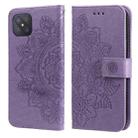 For OPPO A92s / Reno4 Z / A72 5G / A73 5G / A53 5G 7-petal Flowers Embossing Pattern Horizontal Flip PU Leather Case with Holder & Card Slots & Wallet & Photo Frame(Light Purple) - 1