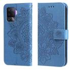 For OPPO A94 4G / F19 Pro / Reno5 F / Reno5 Lite 7-petal Flowers Embossing Pattern Horizontal Flip PU Leather Case with Holder & Card Slots & Wallet & Photo Frame(Blue) - 1