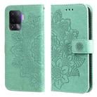 For OPPO A94 4G / F19 Pro / Reno5 F / Reno5 Lite 7-petal Flowers Embossing Pattern Horizontal Flip PU Leather Case with Holder & Card Slots & Wallet & Photo Frame(Green) - 1