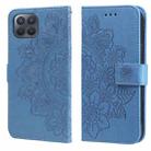 For OPPO F17 Pro / A93 4G / Reno4 Lite 7-petal Flowers Embossing Pattern Horizontal Flip PU Leather Case with Holder & Card Slots & Wallet & Photo Frame(Blue) - 1