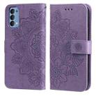 For OPPO Reno4 5G 7-petal Flowers Embossing Pattern Horizontal Flip PU Leather Case with Holder & Card Slots & Wallet & Photo Frame(Light Purple) - 1