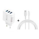 SOlma 2 in 1 6.2A 3 USB Ports Travel Charger + 1.2m USB to 8 Pin Data Cable Set, EU Plug - 1