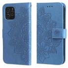 For iPhone 12 mini 7-petal Flowers Embossing Pattern Horizontal Flip PU Leather Case with Holder & Card Slots & Wallet & Photo Frame (Blue) - 1