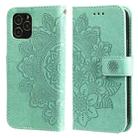 For iPhone 12 mini 7-petal Flowers Embossing Pattern Horizontal Flip PU Leather Case with Holder & Card Slots & Wallet & Photo Frame (Green) - 1