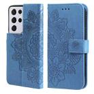 For Samsung Galaxy S21 Ultra 5G 7-petal Flowers Embossing Pattern Horizontal Flip PU Leather Case with Holder & Card Slots & Wallet & Photo Frame(Blue) - 1