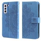 For Samsung Galaxy S21 FE 7-petal Flowers Embossing Pattern Horizontal Flip PU Leather Case with Holder & Card Slots & Wallet & Photo Frame(Blue) - 1