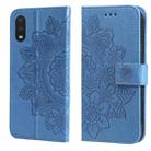 For Samsung Galaxy A02 7-petal Flowers Embossing Pattern Horizontal Flip PU Leather Case with Holder & Card Slots & Wallet & Photo Frame(Blue) - 1