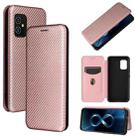 For Asus Zenfone 8 / ZS590KS (8 Mini) Carbon Fiber Texture Horizontal Flip TPU + PC + PU Leather Case with Card Slot(Pink) - 1