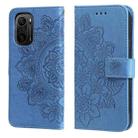 For Xiaomi Redmi K40/K40 Pro/Poco F3/ Mi 11i 7-petal Flowers Embossing Pattern Horizontal Flip PU Leather Case with Holder & Card Slots & Wallet & Photo Frame(Blue) - 1