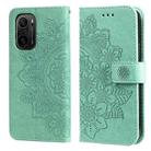 For Xiaomi Redmi K40/K40 Pro/Poco F3/ Mi 11i 7-petal Flowers Embossing Pattern Horizontal Flip PU Leather Case with Holder & Card Slots & Wallet & Photo Frame(Green) - 1