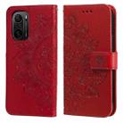 For Xiaomi Redmi K40/K40 Pro/Poco F3/ Mi 11i 7-petal Flowers Embossing Pattern Horizontal Flip PU Leather Case with Holder & Card Slots & Wallet & Photo Frame(Red) - 1