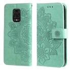 For Xiaomi Redmi Note 9s/Note 9 Pro 4G/Note 9 Pro Max 7-petal Flowers Embossing Pattern Horizontal Flip PU Leather Case with Holder & Card Slots & Wallet & Photo Frame(Green) - 1