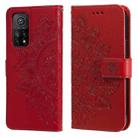 For Xiaomi Mi 10T Pro 7-petal Flowers Embossing Pattern Horizontal Flip PU Leather Case with Holder & Card Slots & Wallet & Photo Frame(Red) - 1