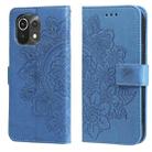 For Xiaomi Mi 11 7-petal Flowers Embossing Pattern Horizontal Flip PU Leather Case with Holder & Card Slots & Wallet & Photo Frame(Blue) - 1