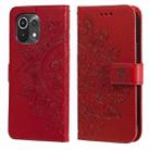 For Xiaomi Mi 11 7-petal Flowers Embossing Pattern Horizontal Flip PU Leather Case with Holder & Card Slots & Wallet & Photo Frame(Red) - 1