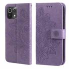 For Xiaomi Mi 11 Lite 7-petal Flowers Embossing Pattern Horizontal Flip PU Leather Case with Holder & Card Slots & Wallet & Photo Frame(Light Purple) - 1