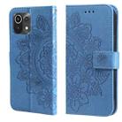 For Xiaomi Mi 11 Lite 7-petal Flowers Embossing Pattern Horizontal Flip PU Leather Case with Holder & Card Slots & Wallet & Photo Frame(Blue) - 1